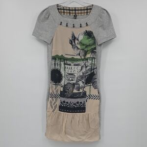 Pianurastudio Roma Y2K Stylish Gray and Beige Mini Punk Dress Size 40=S